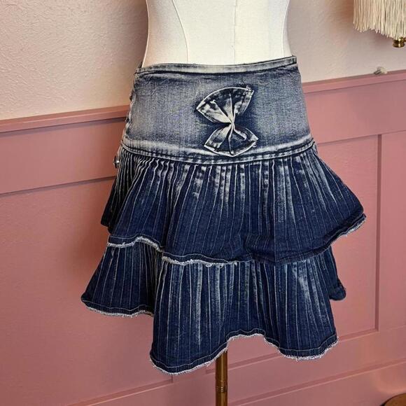 mcbling grunge coquette goth pleated skirt  kdbw jeans sz 21 blue - Picture 4 of 8